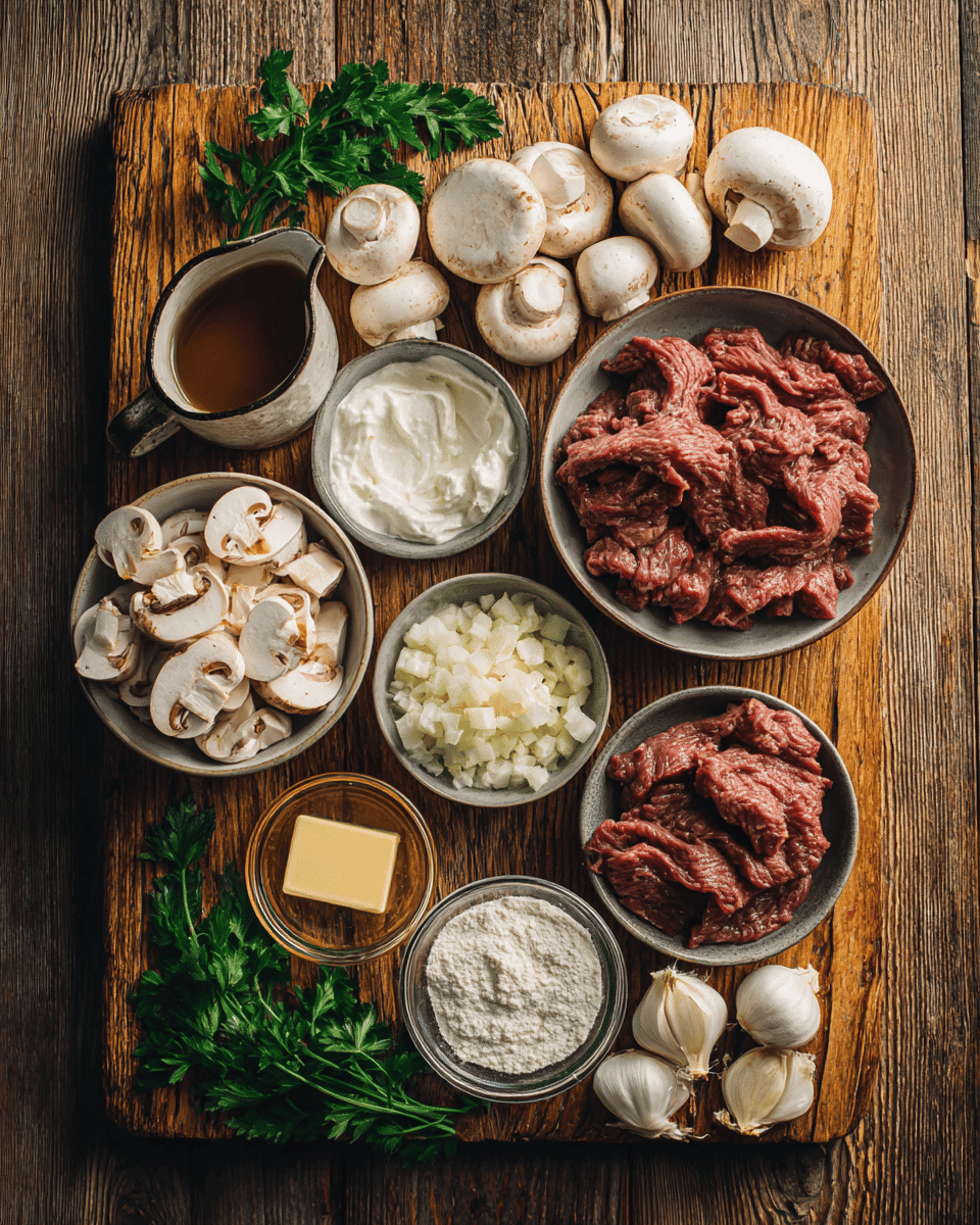 Beef Stroganoff ingredients