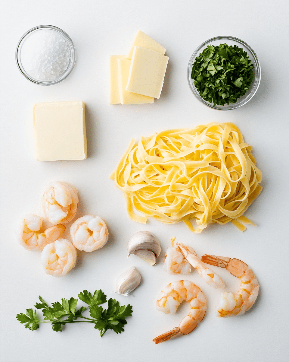 Shrimp Alfredo ingredients