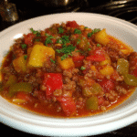 Brown ground beef in a skillet until no longer pink, Drain excess fat from the beef, Add chopped onions and garlic to the beef and sauté until translucent, Transfer beef mixture to the crock pot, Add diced tomatoes, tomato sauce, beef broth, and seasonings (salt, pepper, Italian herbs) to the crock pot, Stir in chopped vegetables like bell peppers, carrots, and celery, Add beans if desired (kidney or black beans work well), Mix all ingredients thoroughly in the crock pot, Cover with lid and cook on low for 6-8 hours or on high for 3-4 hours, Stir occasionally if possible, Taste and adjust seasonings as needed before serving, Serve hot with optional toppings like shredded cheese, sour cream, or fresh herbs