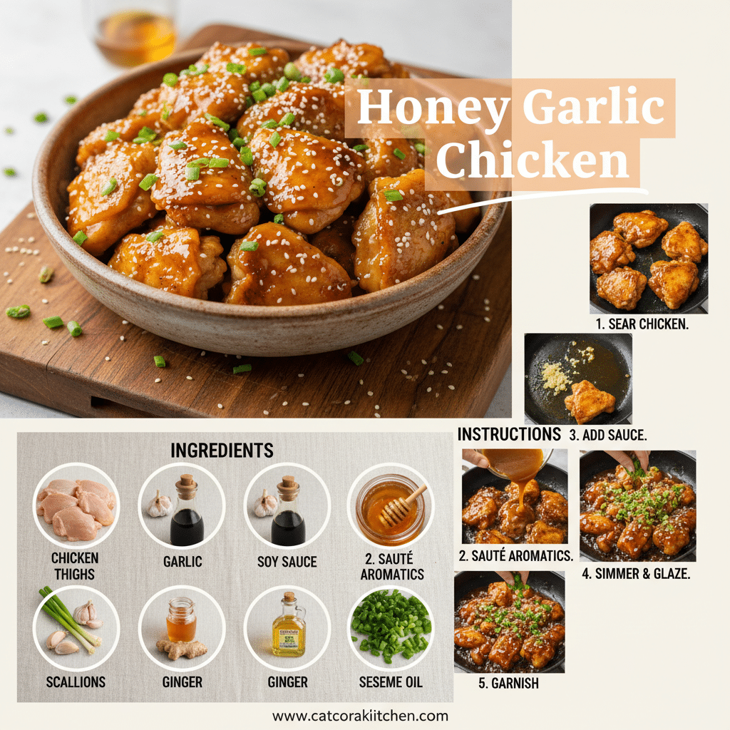card recipe ingredients and instructions honey garlic chicken