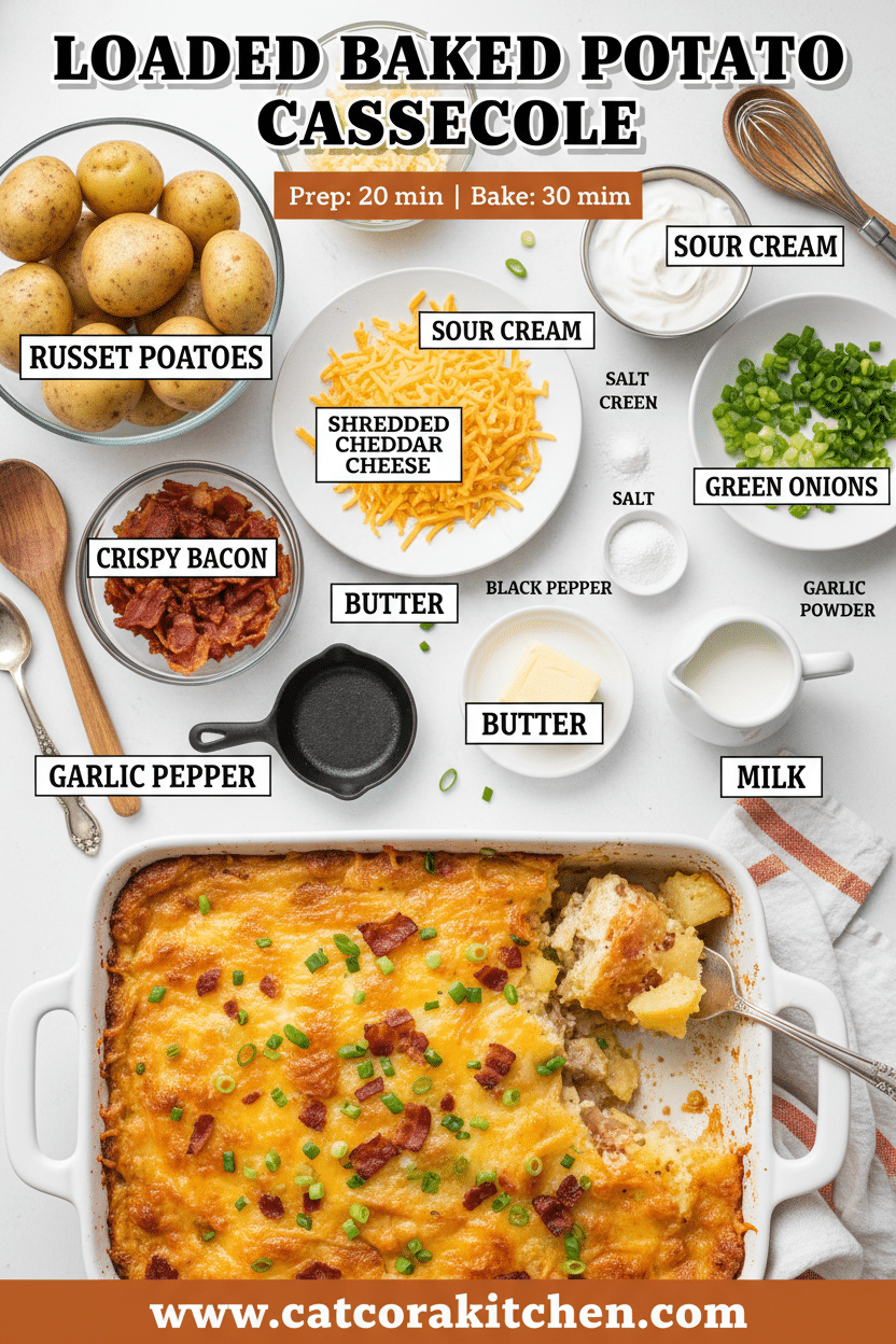 Loaded baked potato casserole ingredients