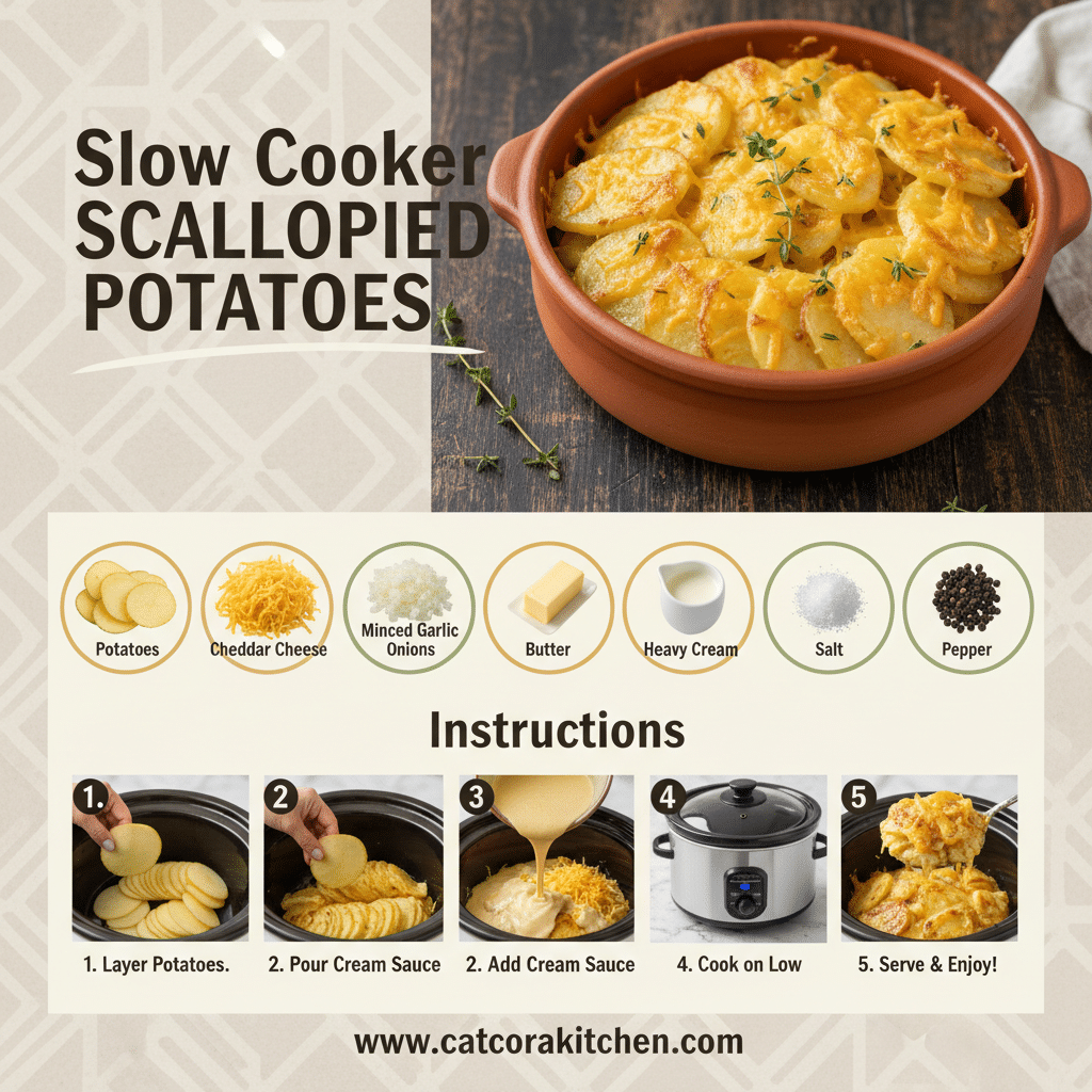 card recipe ingredients and instructions slow cooker scalloped potatoes